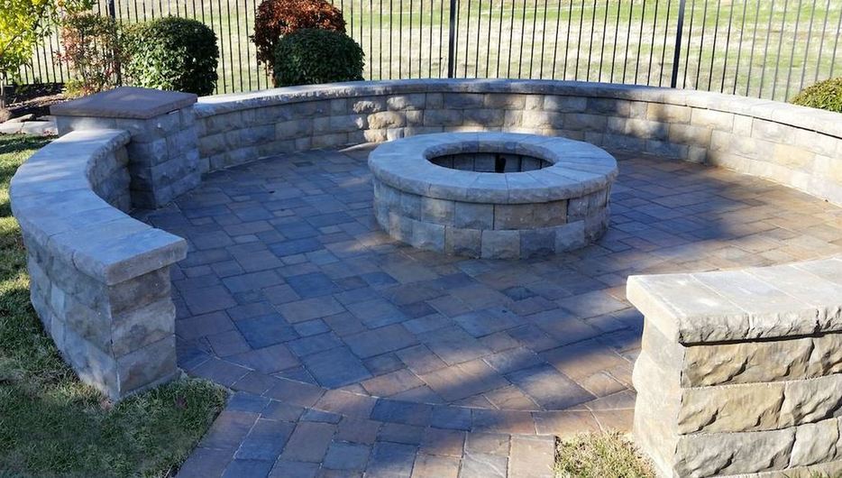 fire pit and patio all created with paver stone